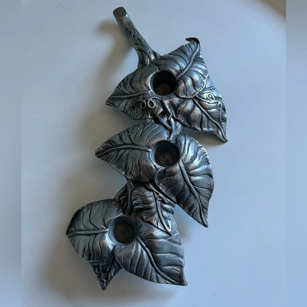 Pewter Leaf Candle Holder Great Home Decor